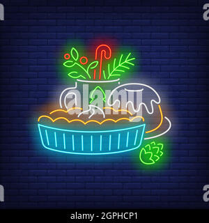 Christmas cakes and drink neon sign Stock Vector