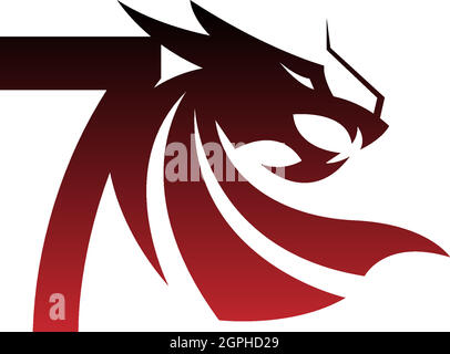 Number 7 logo icon with dragon design vector Stock Vector