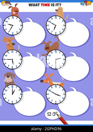 telling time educational task with cartoon dogs Stock Vector