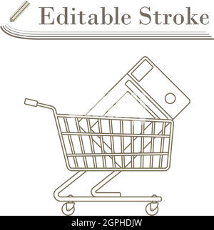Shopping Cart With Microwave Oven Icon Stock Vector
