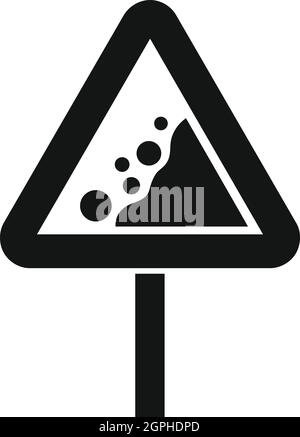 Falling rocks warning traffic sign icon Stock Vector