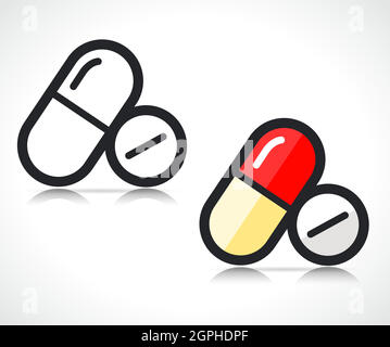 medical capsule line and flat Stock Vector