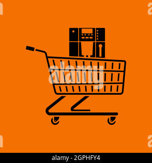 Shopping Cart With Cofee Machine Icon Stock Vector