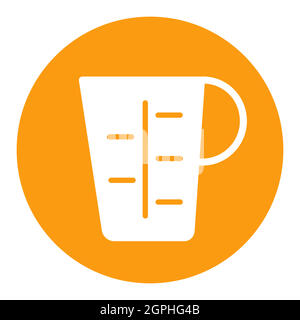 Measuring cup, beaker white glyph icon. Kitchen appliance Stock Vector