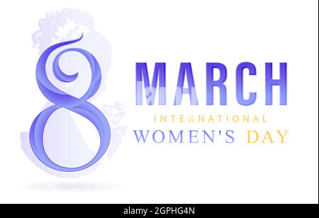 8 March International women's day or 8th march happy women's day with blue number letter and isolated white backgrounds. applicable for poster, banner and anything Stock Vector