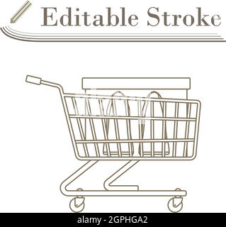 Shopping Cart With Shoes In Box Icon Stock Vector