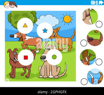 match pieces game with cartoon dogs characters Stock Vector