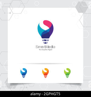 Bulb logo smart idea design concept of letter S symbol and colorful lamp vector icon. Smart idea logo used for studio, professional and agency. Stock Vector