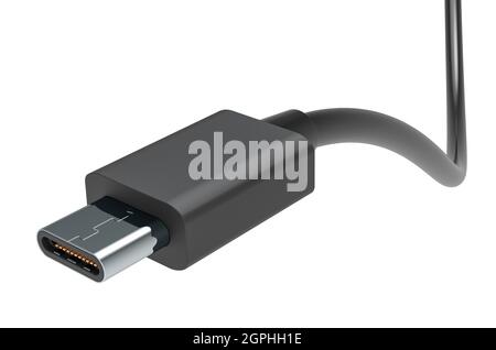 USB-C charging data cable, type C male. 3D rendering isolated on white background Stock Photo