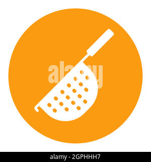 Colander vector white glyph icon. Kitchen appliance Stock Vector