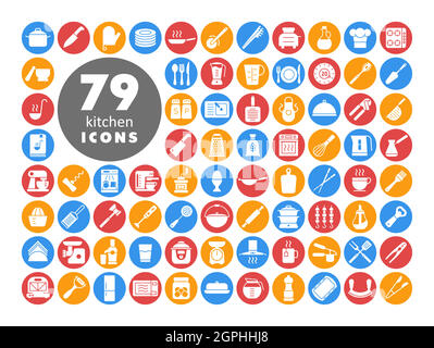 Cooking and kitchen vector icons white glyph set Stock Vector