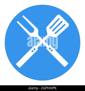 Big fork and spatula vector white glyph icon Stock Vector