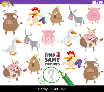 find two same farm animal characters educational task Stock Vector