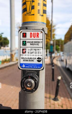 Traffic light button for crossing the road. Stock Photo