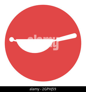 Wok frying pan vector white glyph icon. Kitchen appliance Stock Vector