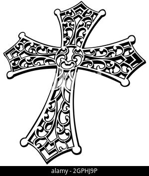 Black and White Carved Religious Cross Stock Vector