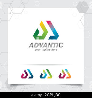 Digital logo design vector letter A concept with modern colorful pixel for technology, software, studio, app, and business. Stock Vector
