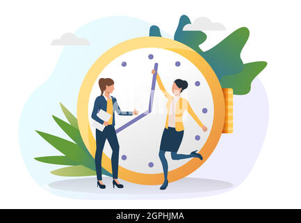 Business women moving clock hands ahead Stock Vector