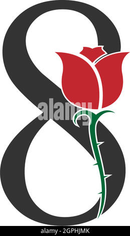 Number 8 logo icon with rose design vector Stock Vector
