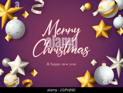 Merry Christmas greeting card design with baubles Stock Vector