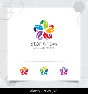 Star logo design concept of connected loop symbol , colorful star vector logo used for printing, studio, and technology. Stock Vector
