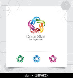 Star logo design concept of connected loop symbol , colorful star vector logo used for printing, studio, and technology. Stock Vector