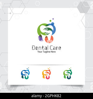 Dental logo dentist vector design with concept of hand and tooth icon . Dental care for hospital, doctor, clinic, and health. Stock Vector
