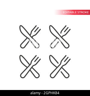 Knife and fork crossed line vector icon Stock Vector