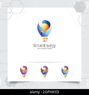 Bulb logo smart idea design concept of letter S symbol and colorful lamp vector icon. Smart idea logo used for studio, professional and agency. Stock Vector