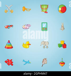 Children toy icons set, cartoon style Stock Vector