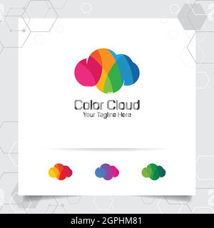 Color cloud logo vector design with concept of colorful cloud. Cloud icon vector for business, app, cloud hosting and cloud computing. Stock Vector