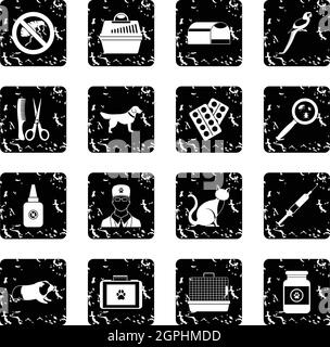 Veterinary set icons, grunge style Stock Vector