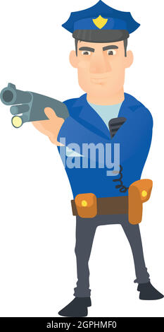 Policeman with gun icon, cartoon style Stock Vector