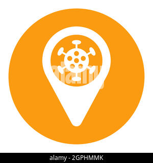 Map pointer, pin map and corona virus vector white glyph icon Stock Vector