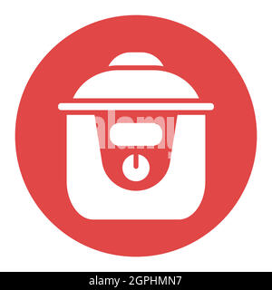 Slow cooking crock pot vector white glyph icon Stock Vector