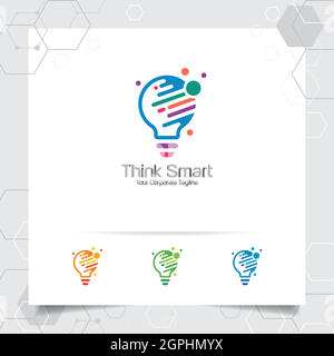 Bulb logo idea design concept of digital colorful symbol and icon lamp vector. Smart idea logo used for studio, professional and agency. Stock Vector