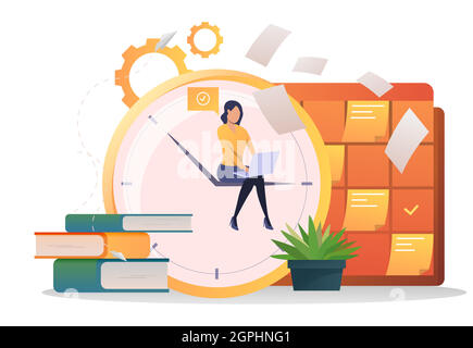 Female student studying with laptop Stock Vector