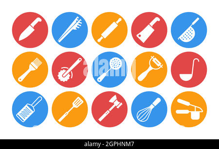 Kitchenware and kitchen vector icon white glyph set Stock Vector