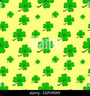 Clover seamless pattern. Green four leaf shamrock repeating tile. Vector illustration for fabric or wrapping paper Stock Vector