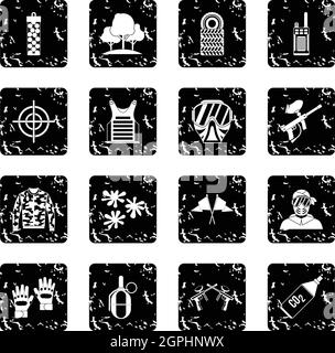 Paintball icons set, grunge style Stock Vector