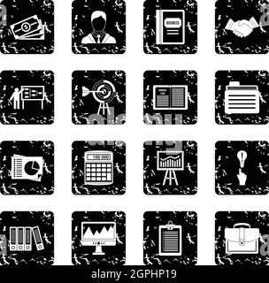 Business plan icons set, grunge style Stock Vector