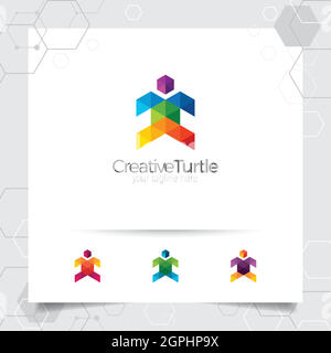 Turtle vector design illustration with colorful triangle and pixel concept. Turtle logo vector for app, business, and studio. Stock Vector