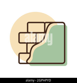 Brick wall with plaster or plastering icon Stock Vector