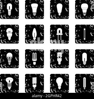 Light bulb set icons, grunge style Stock Vector