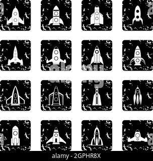 Rocket set icons, grunge style Stock Vector