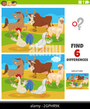 differences educational game with farm animals color book page Stock ...