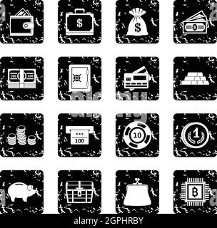 Finance icons set, grunge style Stock Vector