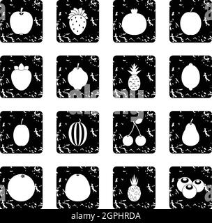 Fruit set icons, grunge style Stock Vector