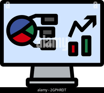 Monitor With Analytics Diagram Icon Stock Vector