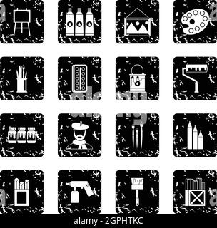Painting set icons, grunge style Stock Vector